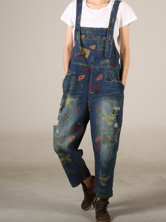 Elegant Women's Boho Denim Cotton Overall Dungarees | Eva Trends