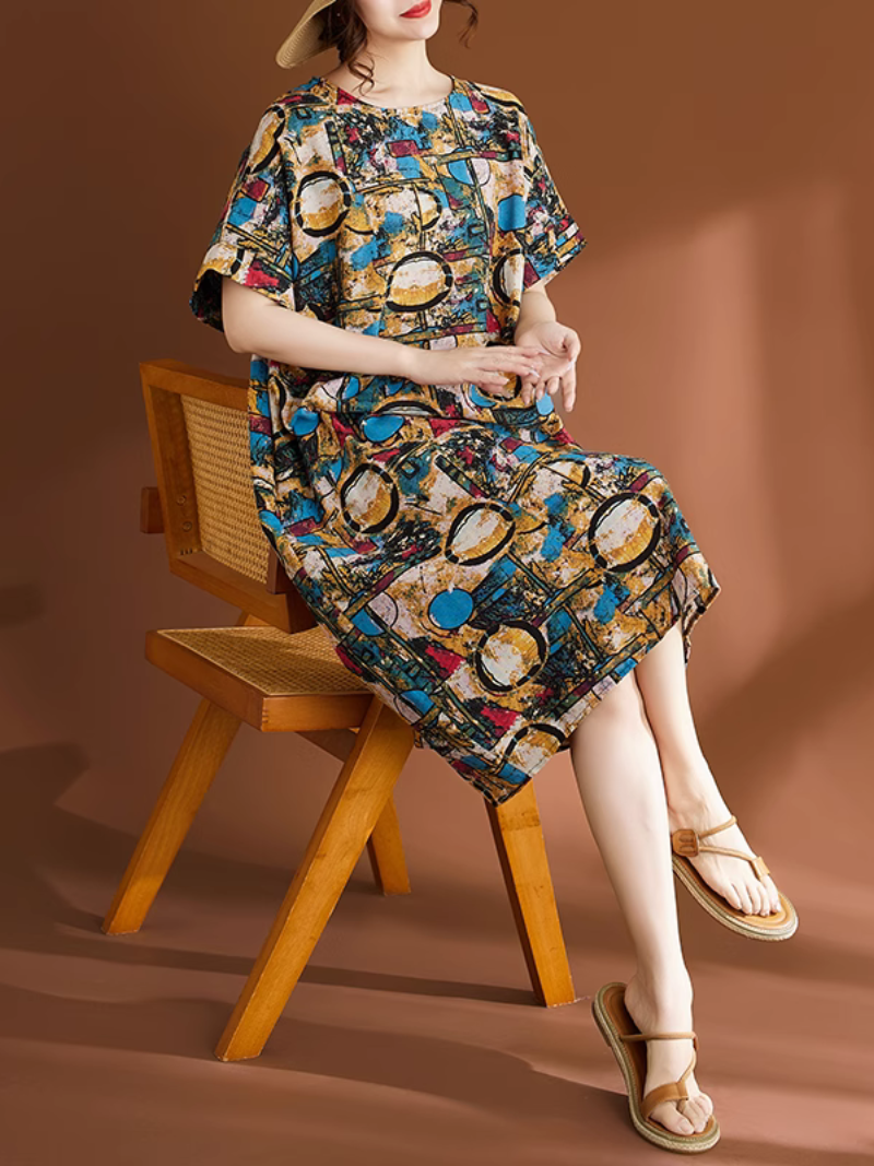 Women's Summer Ethnic Design Printed Midi-Skirt Dress