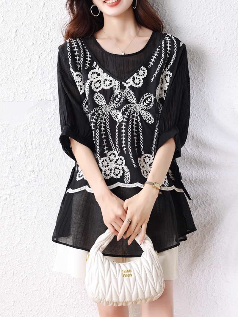 Women's Stylish Loose Good-Looking Embroidery Top