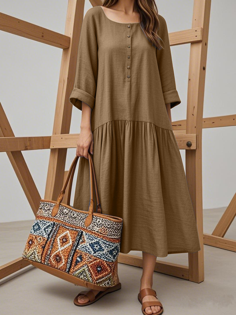 Women's  Summer Beautiful Party Wear Retro Button A-line Dress