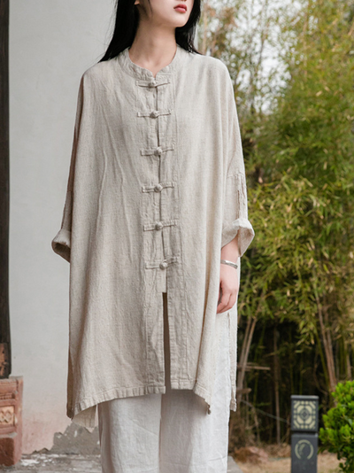 Women's Stylish Plate Button Loose Vintage Shirt Dress