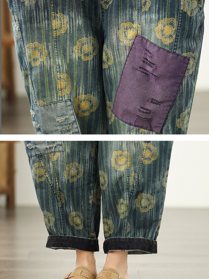 Women's Summer Casual &Trendy Floral Denim Overall Dungaree