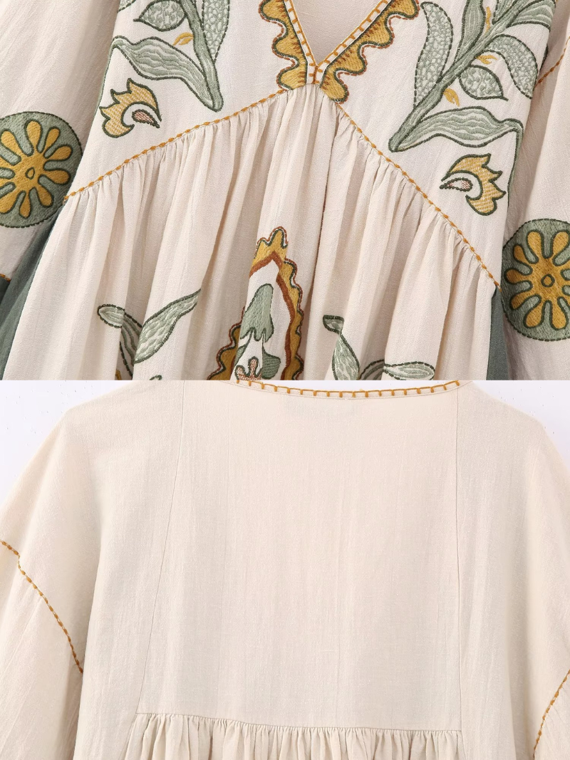 Women's Summer Casual V-neck Loose Embroidered Kimono Dress