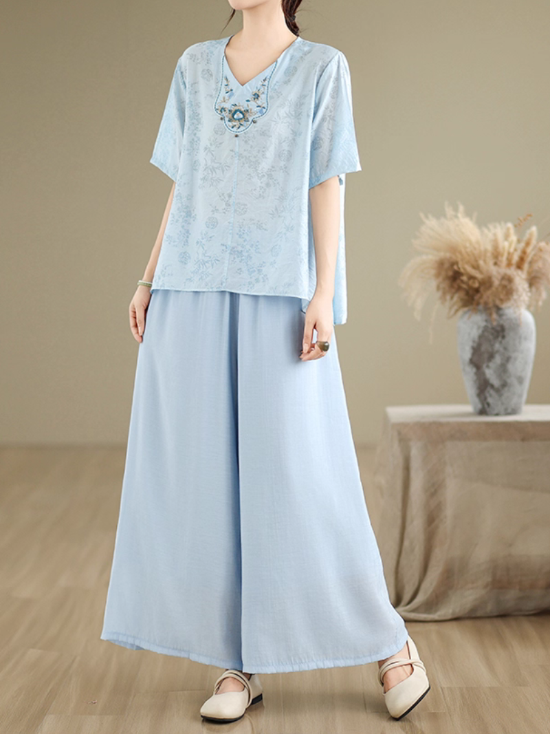 Women's Blue Embroidery Top 