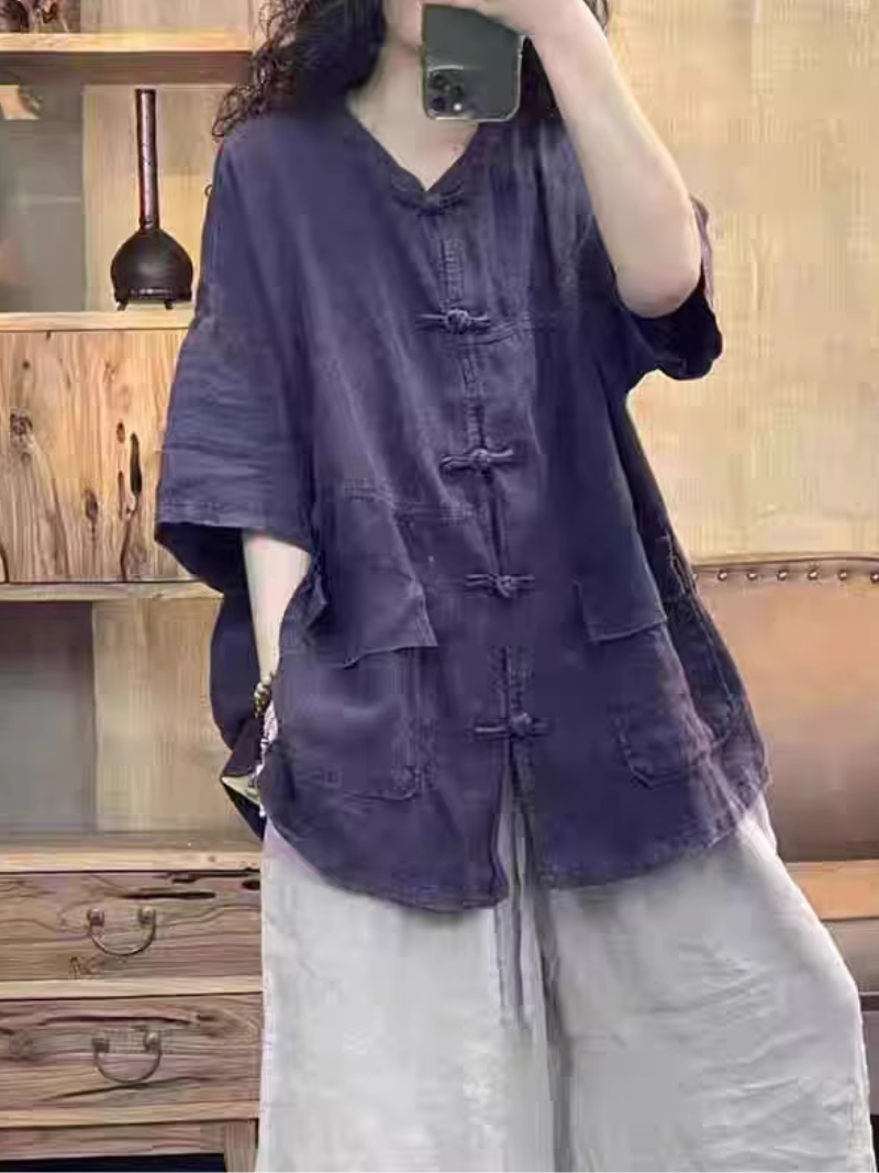 Women's Summer Retro Linen Buttoned Midi Loose Cardigan Dress
