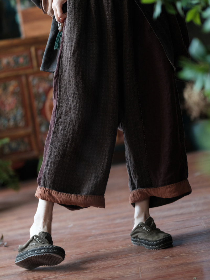 Women's Summer Adjustable Plaid Elastic Waist Pants Loose Bottom