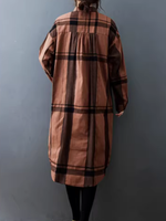 Women’s Relaxed Check Shirt Dress in Cotton Blend, Button-Down Midi