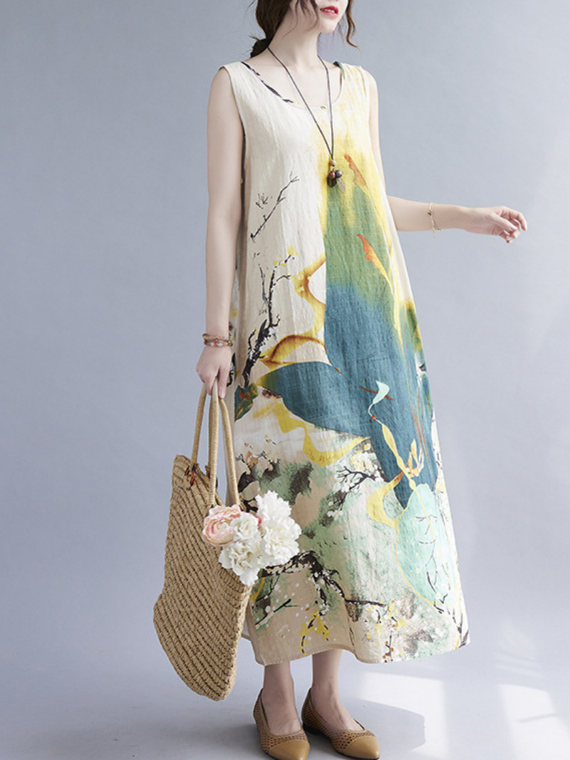 Women's Summer Large Size Comfortable Flower Sleeveless A-Line Dress