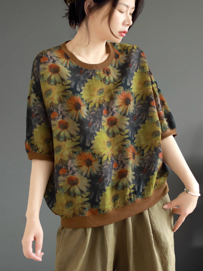 Women's Summer Any Occasion Loose Floral Printed Tops