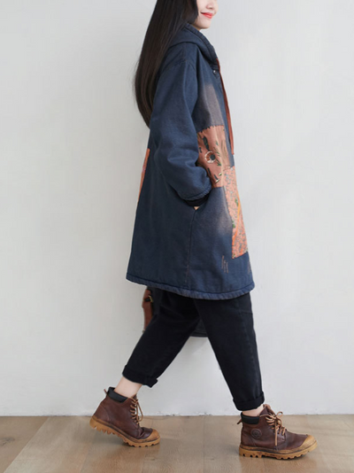 Women's Casual Patchwork Mid-length Button-Up Coat
