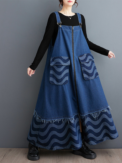 Women's Front pockets Salopette Dress