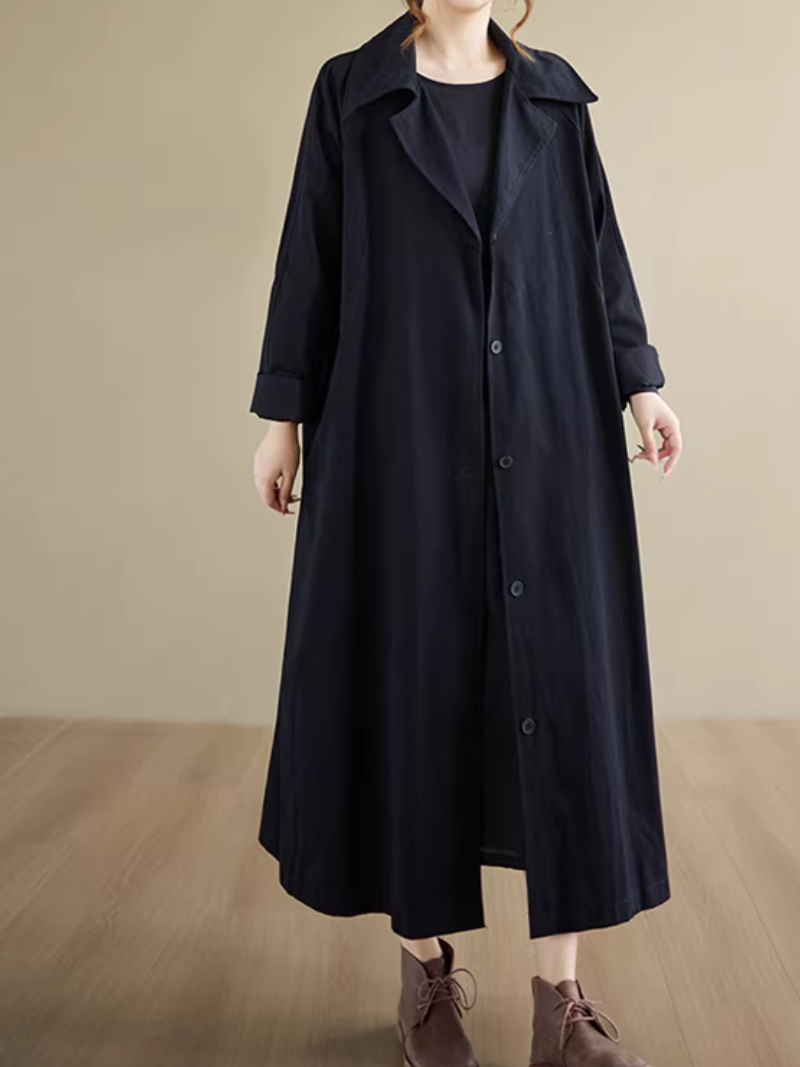 Chic Oversized Polyester Trench Coat with Notched Collar, Minimalist Women's Outerwear