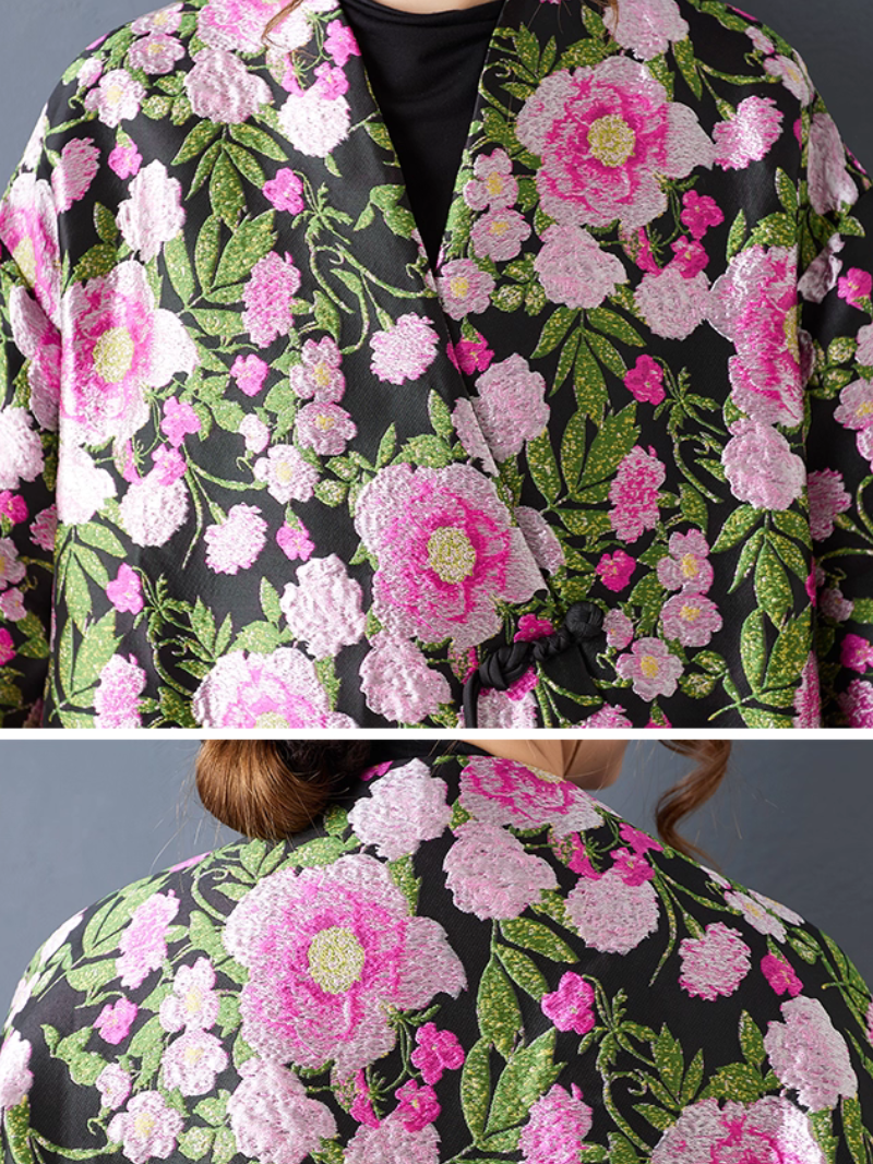 Artful Floral Jacquard Kimono Duster, Oversized Floral Coat Layering Piece
