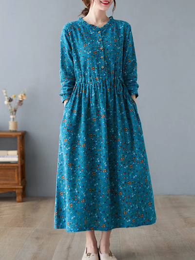 Women's Stylish Floral Printed Button-Up A-Line Dress