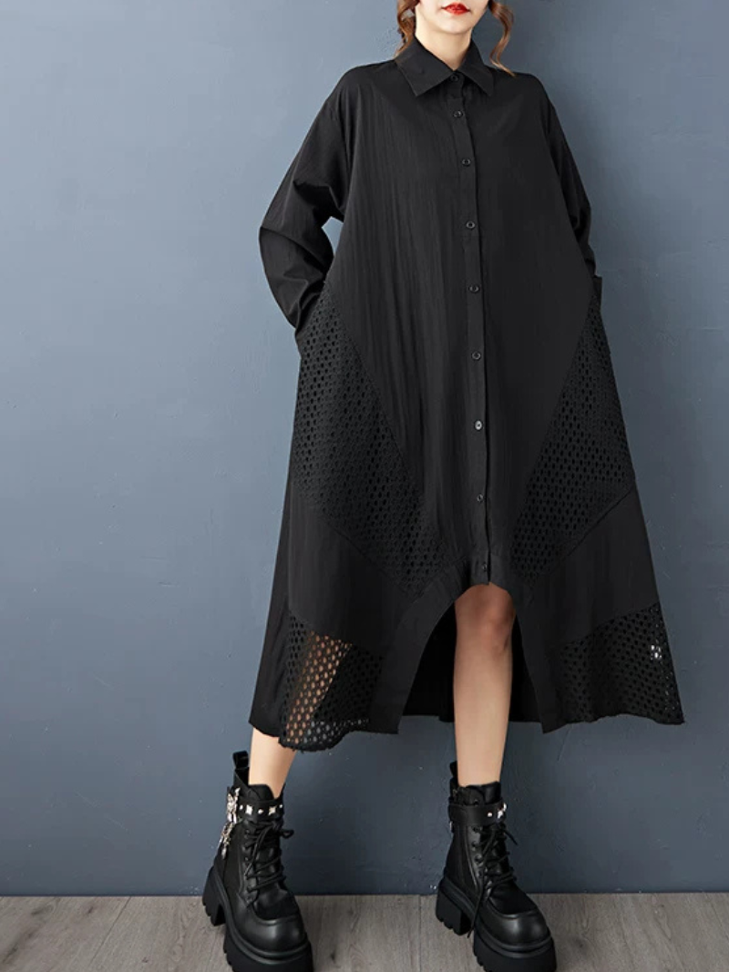 City-Chic Confidence Shirt Dress — Relaxed Silhouette with Modern Mesh Detail