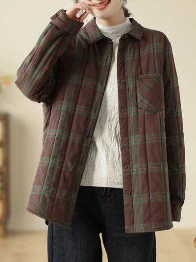 Women's Winter Warm Plaid Button-Up Coat