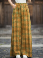 Artisanal Linen-Cotton Wide-Leg Palazzo Pants with Pockets, Women's Summer Elegance