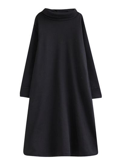Women's Lloose High-Neck Side Pockets A-Line  Dress