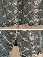Artisanal Patchwork Denim Dress in Cotton Pinafore Silhouette, Relaxed Midi