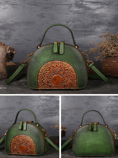Women's Ethnic Style Leather Round Shape Bag