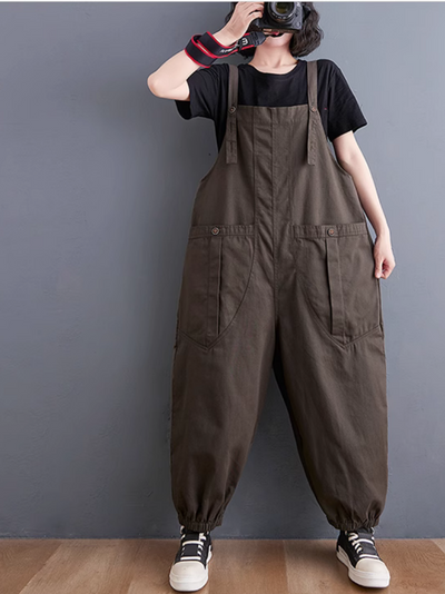 Women's Comfy Solid Color Large Pocket Overalls Dungarees
