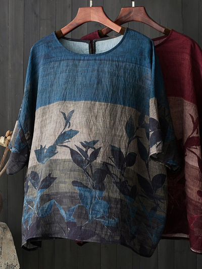 Women's Beauty Floral Printed Round Neck Shirt Tops