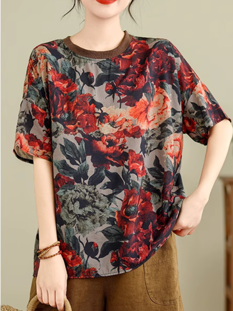 Women's Summer Unique Style Relaxed Loose Floral Flower Tops