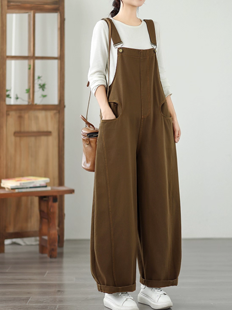 Chic Wide-Leg Women's Overalls with Adjustable Straps, Cotton-Polyester Comfort Essential