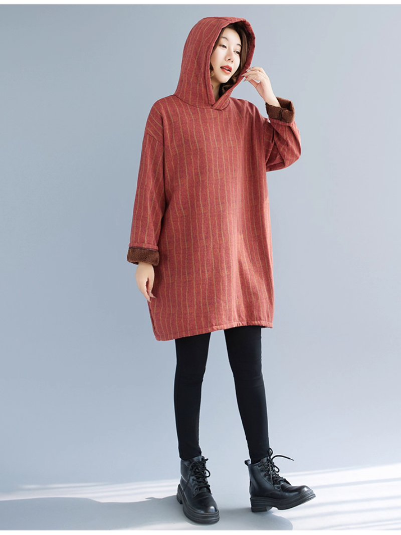 Striped Cotton Hooded Tunic Dress, Relaxed Oversized Minimal Weekend Chic