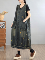 Everyday Ease Denim Dress — Artful Embroidery, Effortless Fit and Pockets