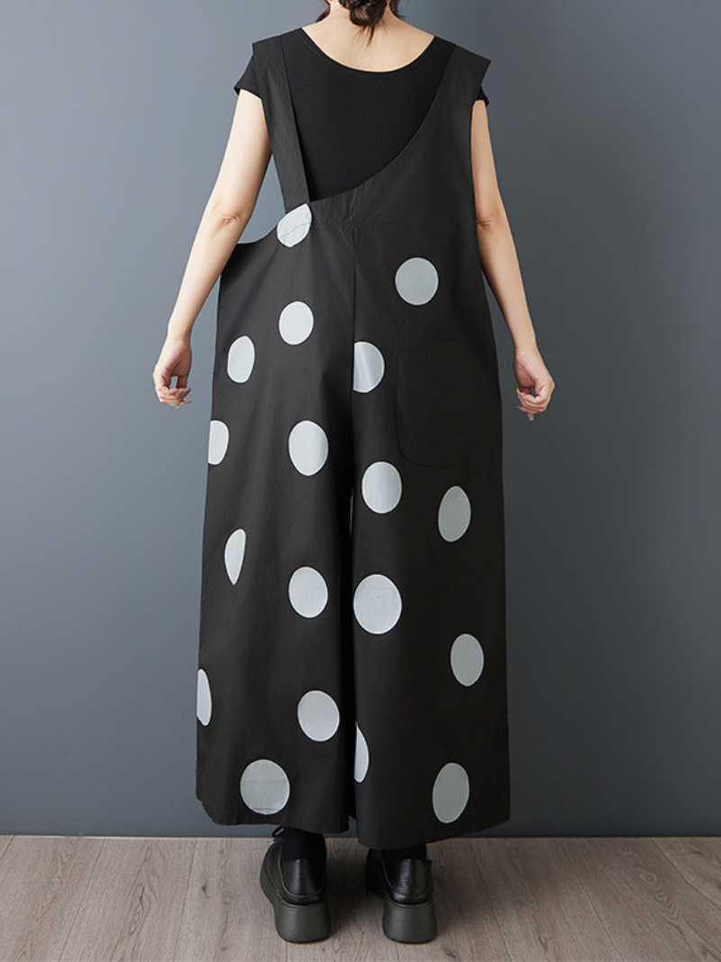 Modern Polka Dot Pinafore Dress with Wide A-line, Sculptural Silhouette