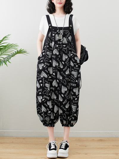 Women's Black Heart Baggy Dungarees