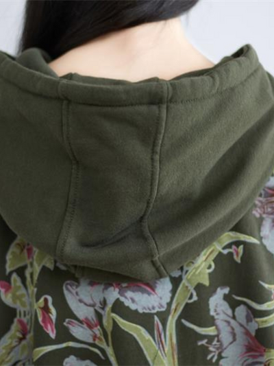 Women's Cool & Stylish Printed Mid-Length Side Pockets Hooded Dress