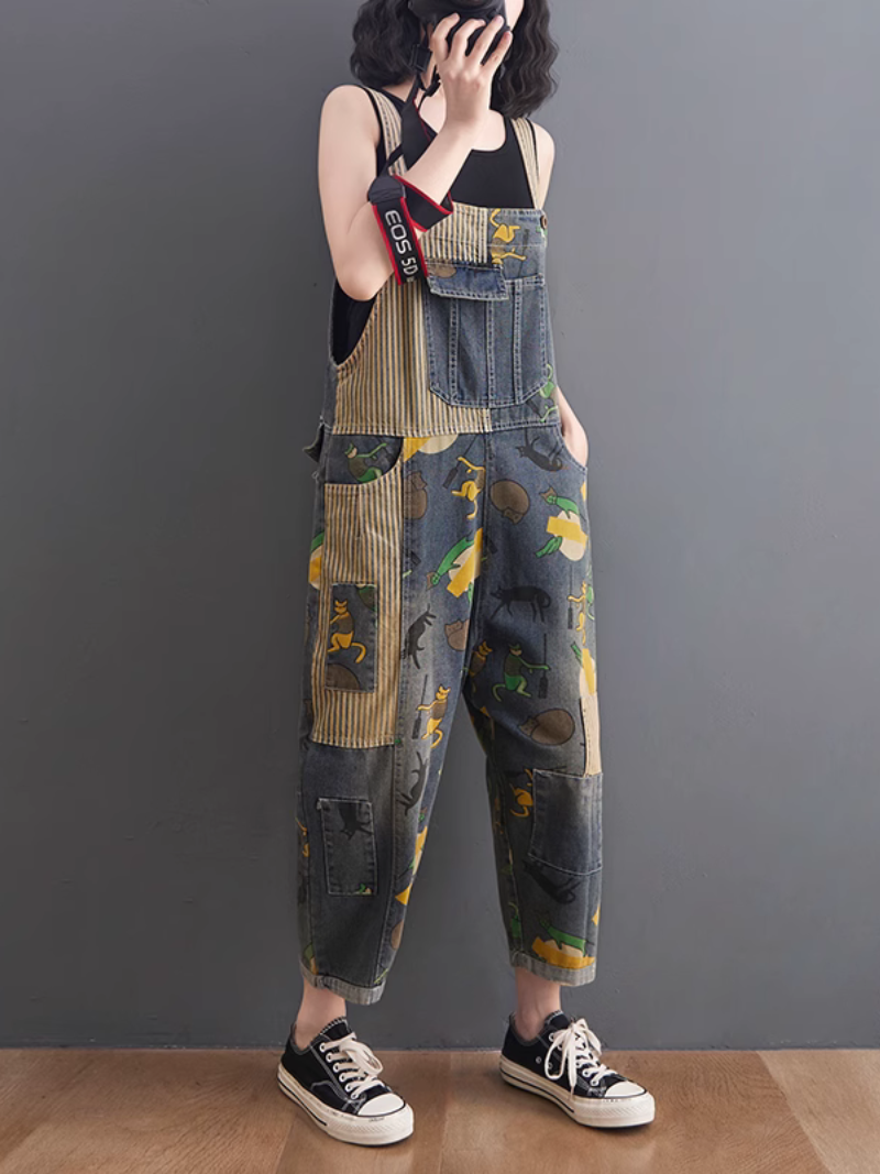 Women's Cartoon Printed Dungaree