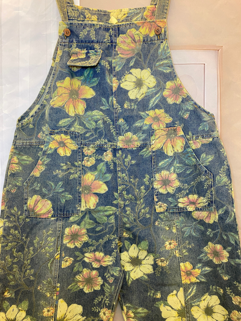 Wildflower Print Dungarees - Loose Tapered Leg Fit