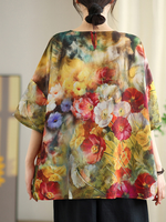 Artful Weekend Blouse — Chiffon Floral Top with Effortless, Flattering Drape