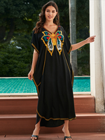 Réconfort des femmes et élégance Broidered Holiday Loose Kaftan Robe