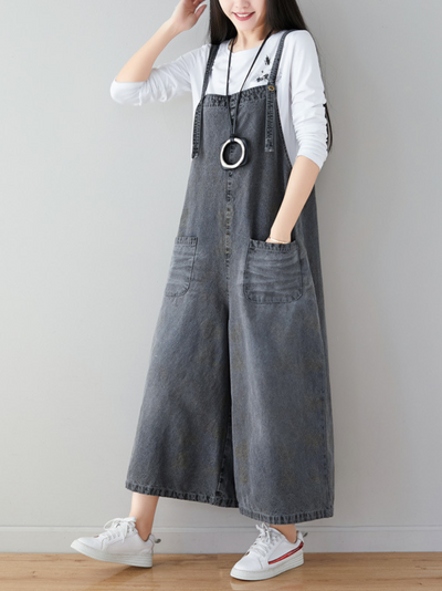 Women's Wide-Leg Dungarees with Adjustable Straps