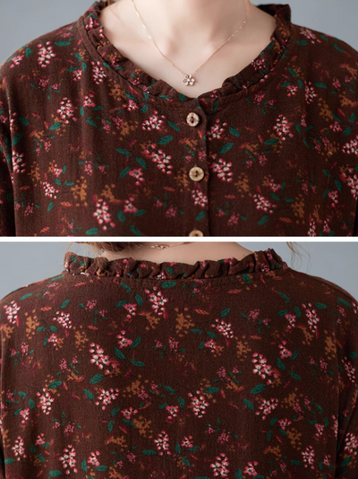Women's Stylish Floral Printed Button-Up A-Line Dress