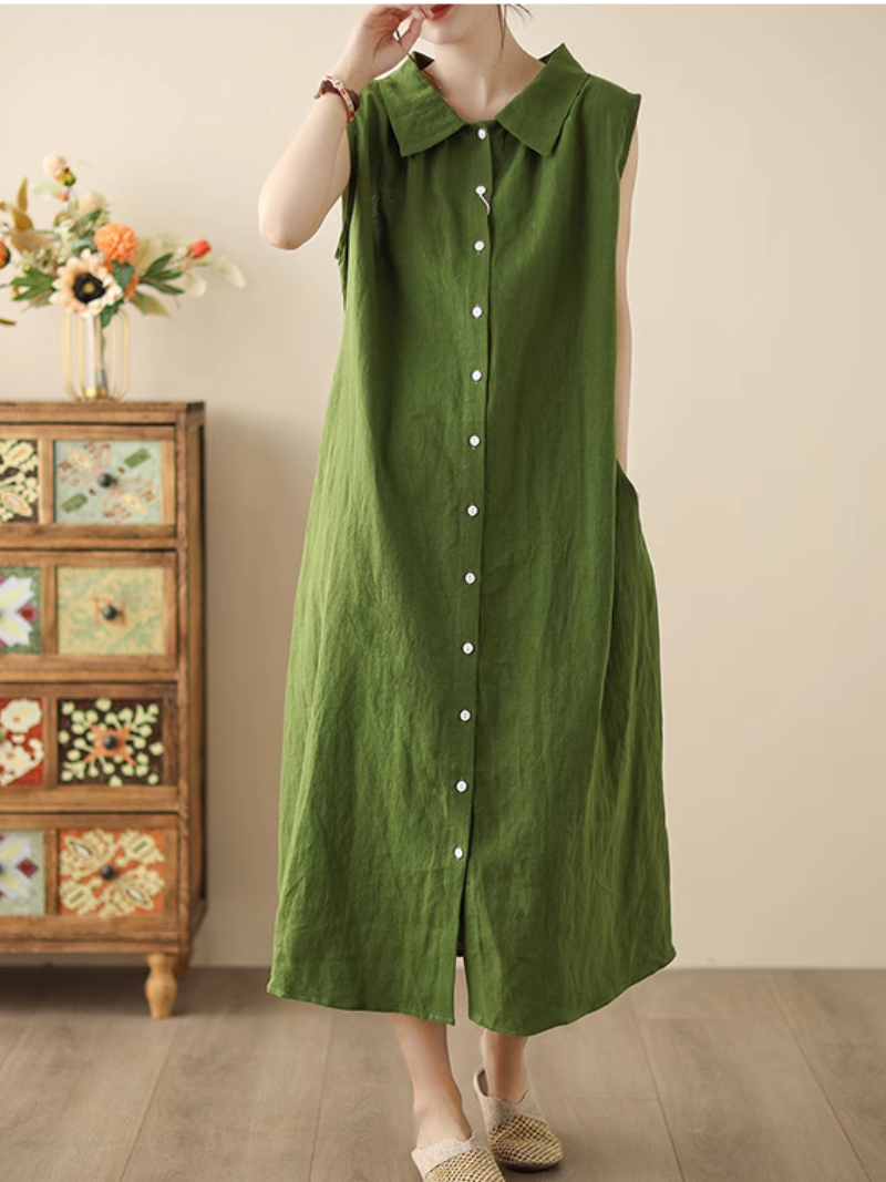 Women's Casual & Stylish Side Pockets Button-Up Shirt Dress