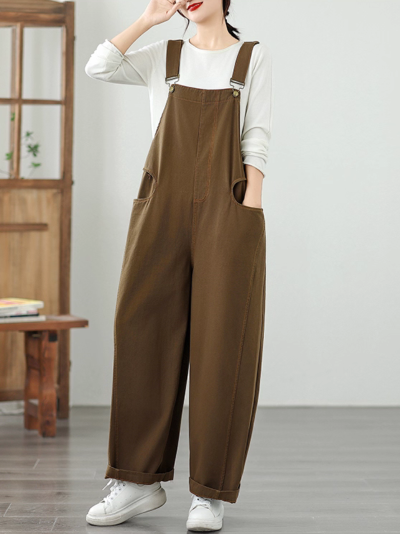Chic Wide-Leg Women's Overalls with Adjustable Straps, Cotton-Polyester Comfort Essential