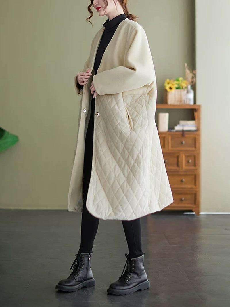 Velvet Diamond Quilted Cotton Coat for Women | Loose Winter Overcoat