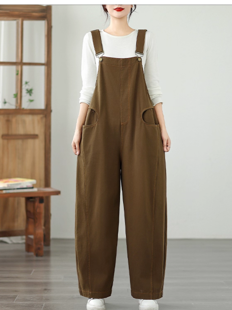 Chic Wide-Leg Women's Overalls with Adjustable Straps, Cotton-Polyester Comfort Essential