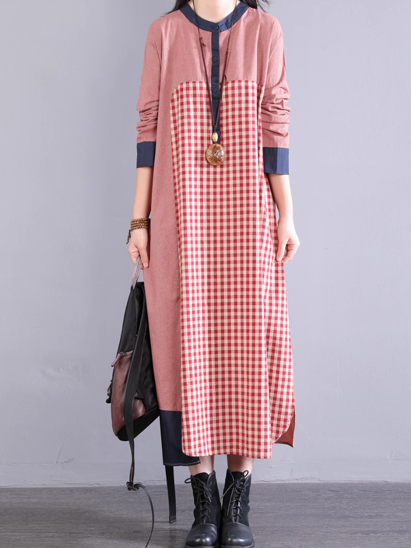 Women's Autumn Everyday Style Plaid Midi Shirt Dress