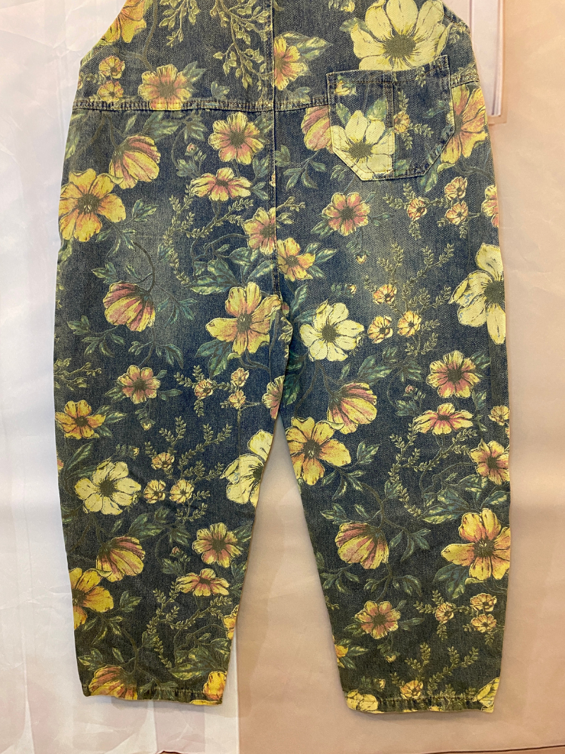 Wildflower Print Dungarees - Loose Tapered Leg Fit
