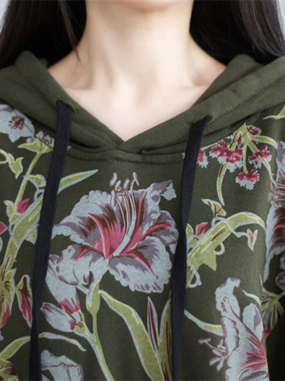 Women's Cool & Stylish Printed Mid-Length Side Pockets Hooded Dress