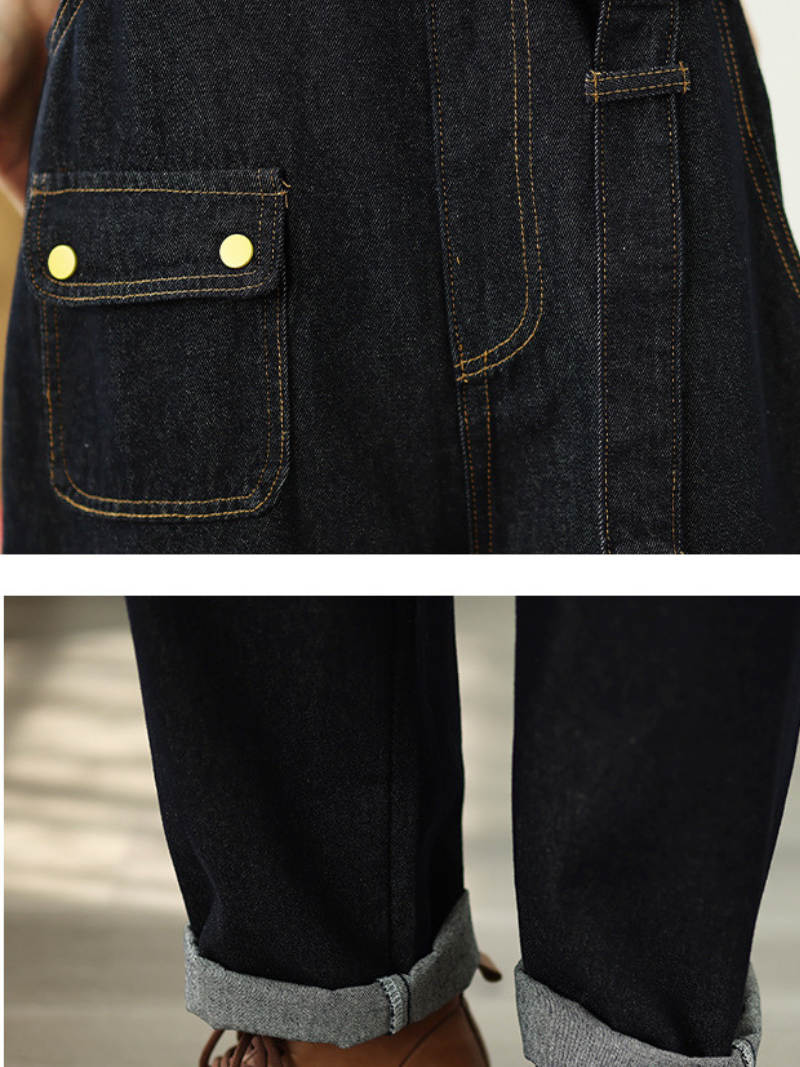 Relaxed Wide-Leg Denim Overalls in Cotton with Utility Pockets, Effortless Chic