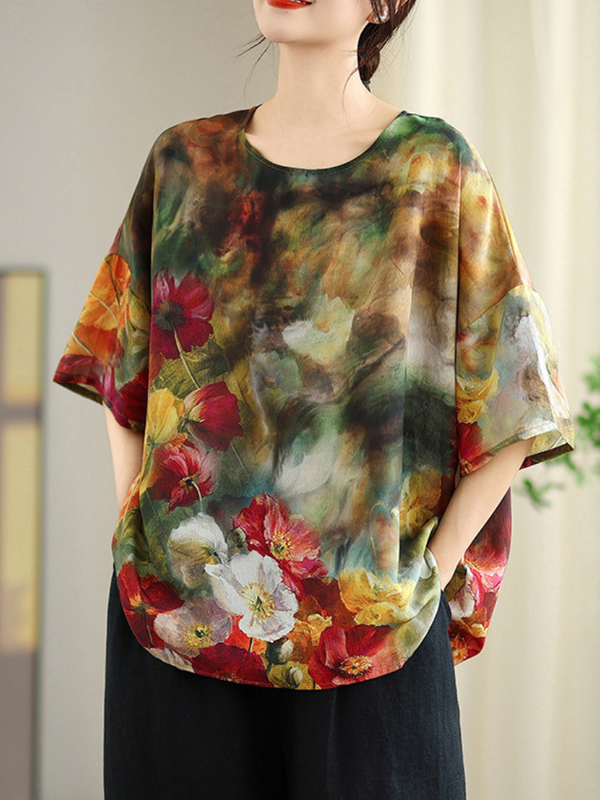 Artful Weekend Blouse — Chiffon Floral Top with Effortless, Flattering Drape