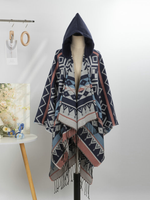 Cozy Weekend Hooded Poncho — Geometric Wrap with Effortless Fit