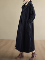 Chic Oversized Polyester Trench Coat with Notched Collar, Minimalist Women's Outerwear